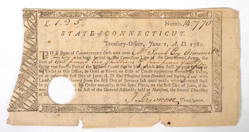 1780 CONTINENTAL ARMY PROMISSORY 363e0b