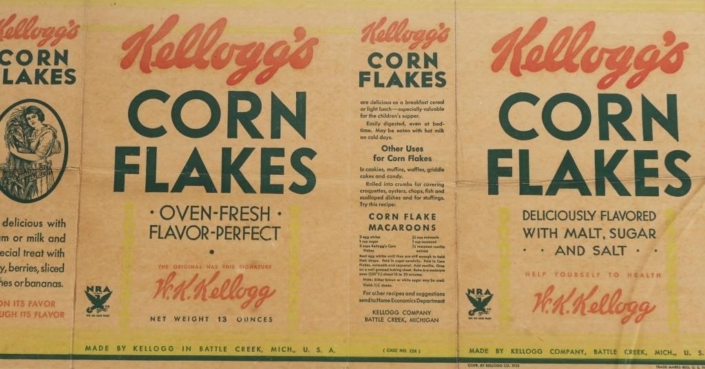 1933 KELLOGGS CORN FLAKES BOXFlat 363e27