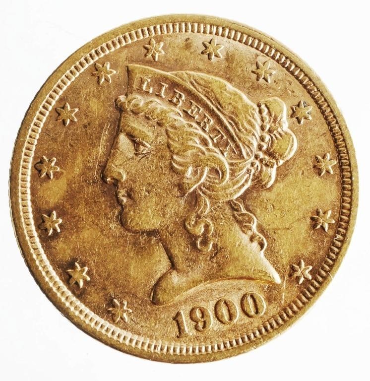 1900 US $5 GOLD COIN1900 Coronet Head