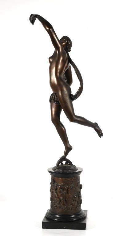 ANTIQUE FRENCH NUDE FORTUNE BRONZE