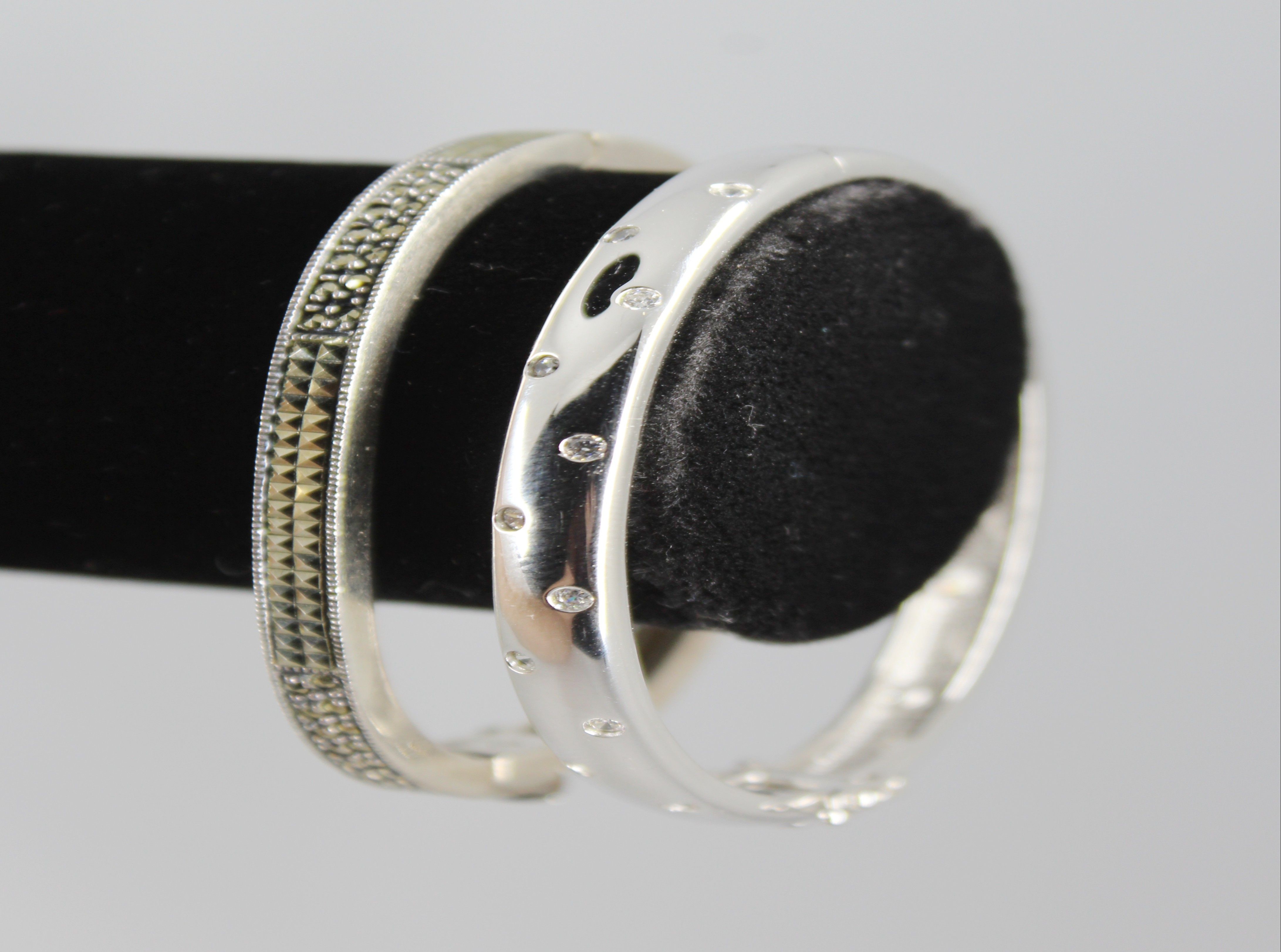 STERLING SILVER BANGLE BRACELETS,