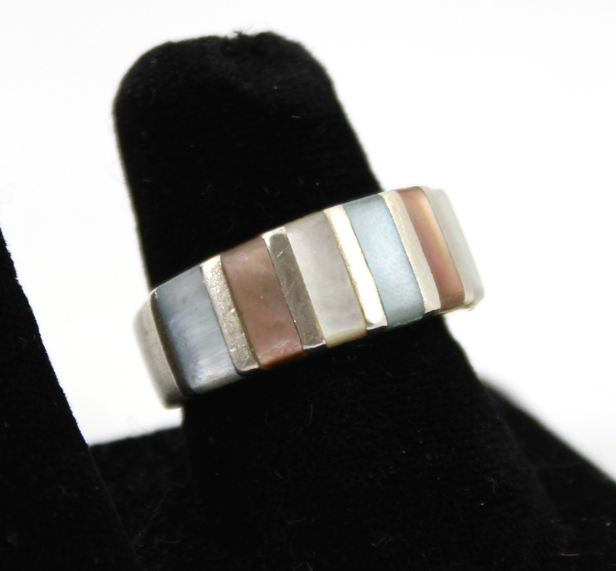 SILVER MOTHER OF PEARL INLAY RING 363ef2