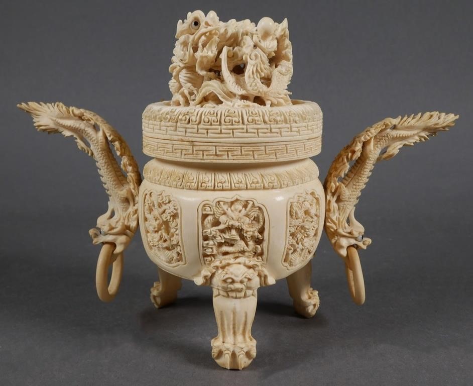 CARVED CHINESE IVORY INCENSE BURNERAntique