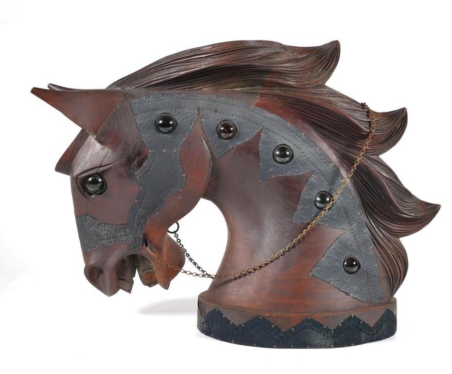 CARVED WOOD CAROUSEL HORSE HEADCarved 363f46