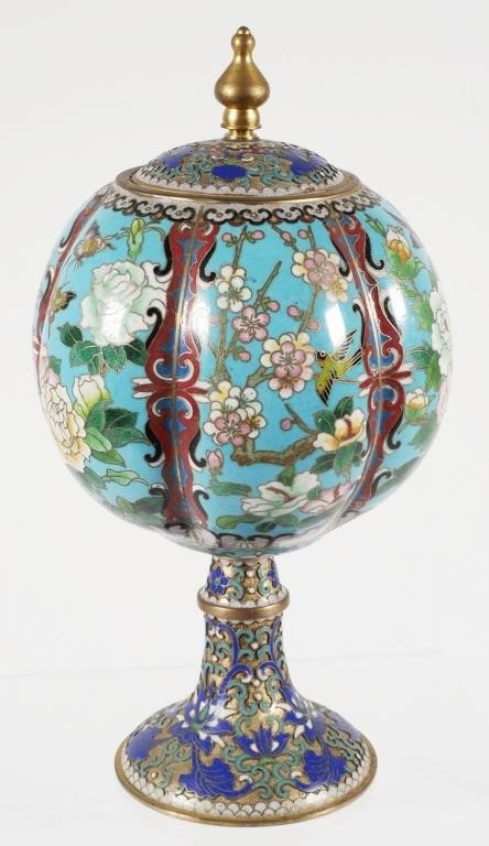 OLD CLOISONNE SPHERICAL JAR ON BASEChinese