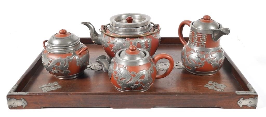 VINTAGE CHINESE TERRACOTTA & PEWTER