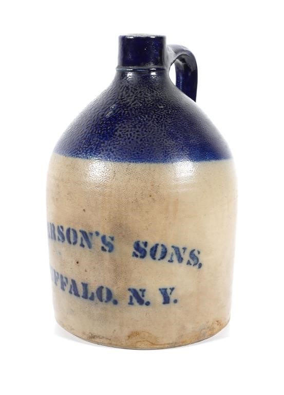 BUFFALO NY WHISKEY JUG 19C STONEWARETwo-gallon