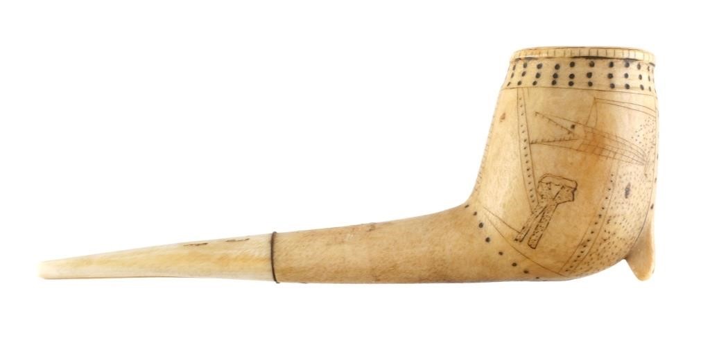 19C SCRIMSHAW WHALE BONE PIPEAntique