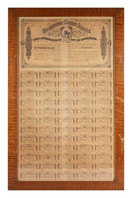 1864 $1000 CONFEDERATE BOND W/ 60 COUPONSOriginal