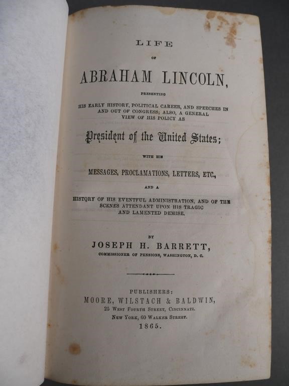 BOOK: LIFE OF LINCOLN (1865) BY