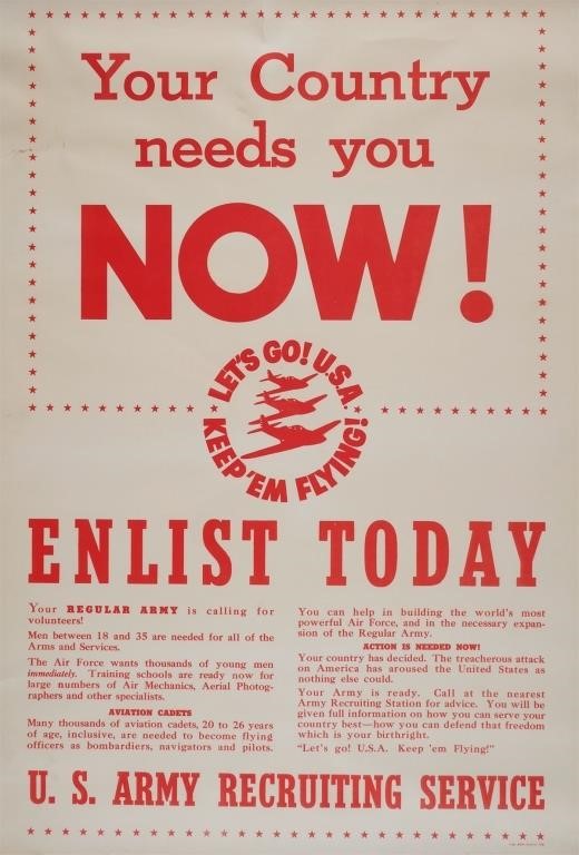 WWII ERA US ARMY RECRUITMENT POSTER"Vacancies