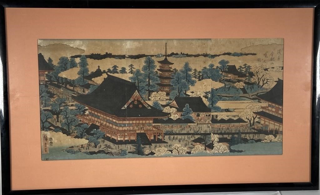 LARGE FRAMED JAPANESE WOODBLOCK 3640f4