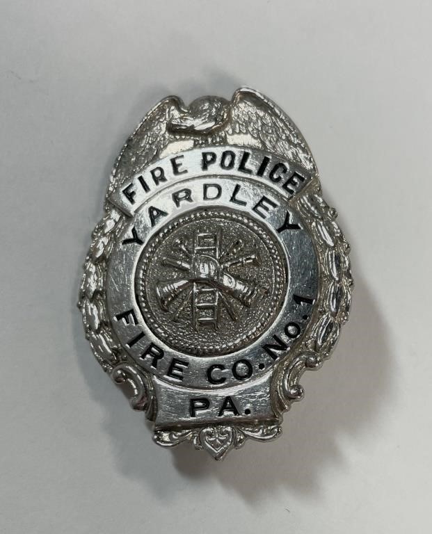 YARDLEY FIRE DEPT BADGESilver tone 364127