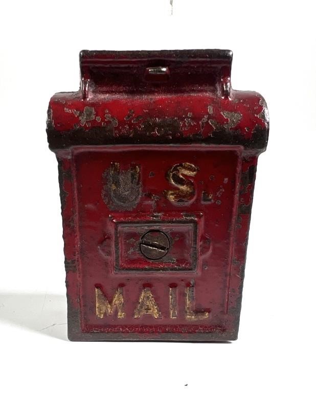 ANTIQUE RED CAST IRON US MAIL BANKUS 36413a