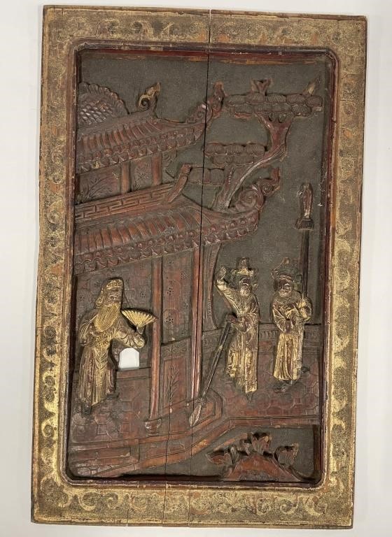 ASIAN WOODEN PANELCarved relief 36414e
