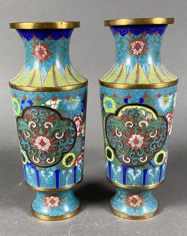 PAIR OF BRASS ENAMEL CLOISONNE 364235