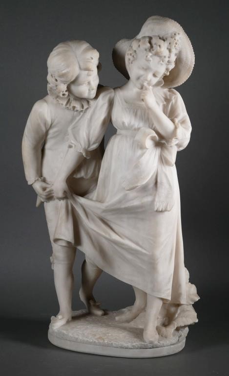 FRENCH SCULPTURE OF TWO YOUNG CHILDRENDetailed