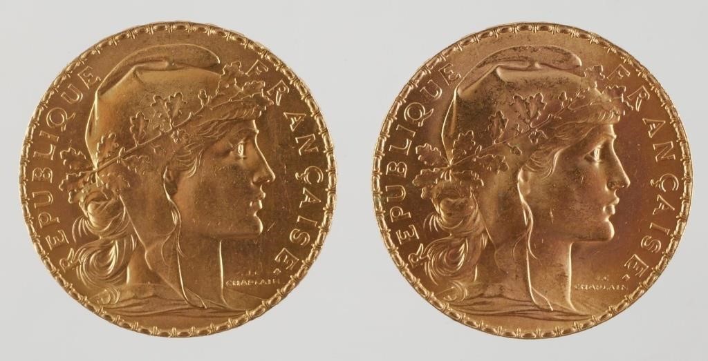 1910 1911 FRANCE 20 FRANCS GOLD