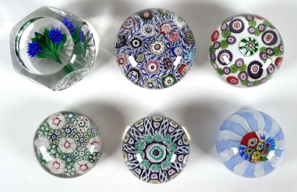 GROUP OF (6) ART GLASS PAPERWEIGHTSSix