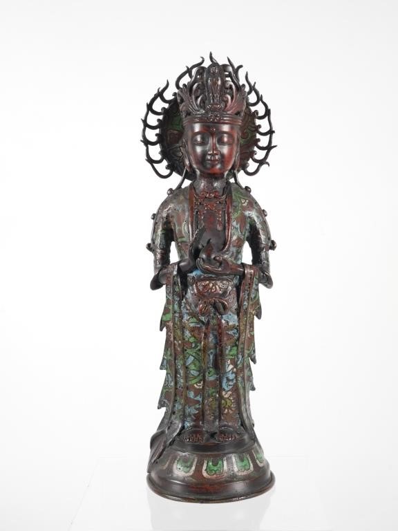 OLD CHINESE CHAMPLEVE GUANYIN STATUEMeasures 3642f4