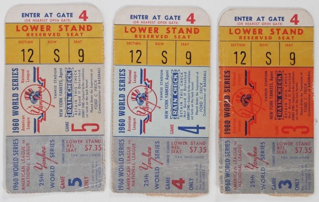 (3) MLB WORLD SERIES TICKETS FROM 1960Three