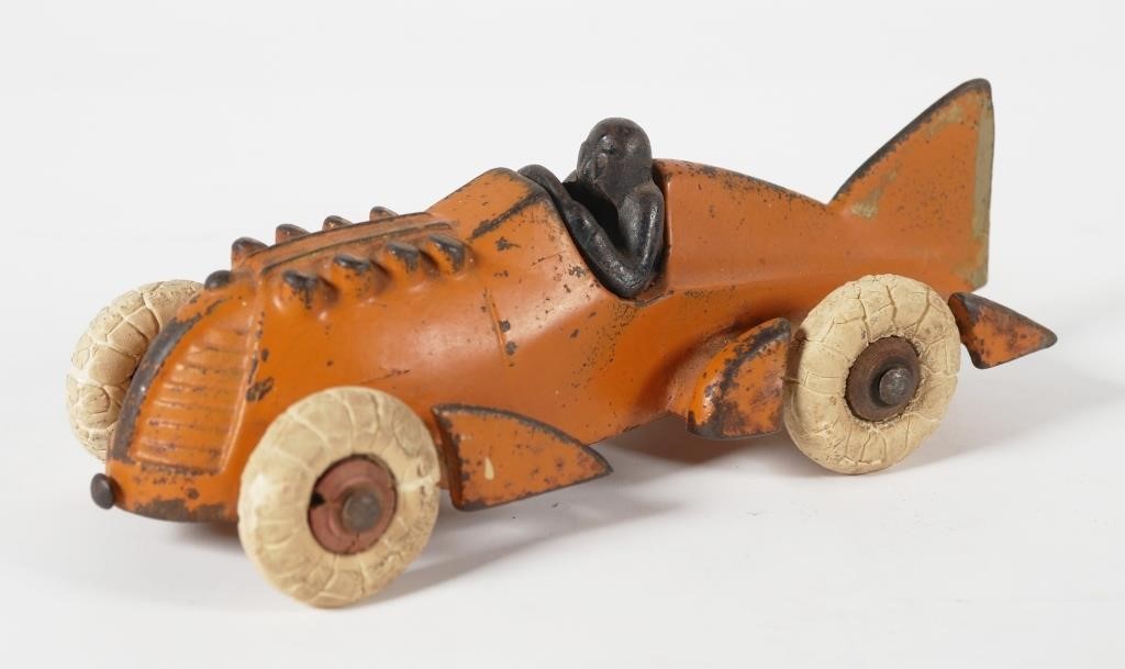 VINTAGE HUBLEY CAST IRON RACE CAR 1877Orange