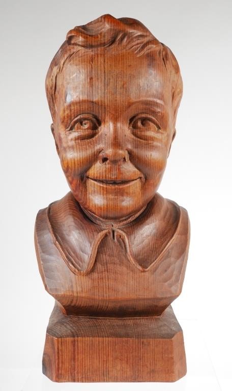 EARLY 20C CARVED WOOD BOY BUST 364309