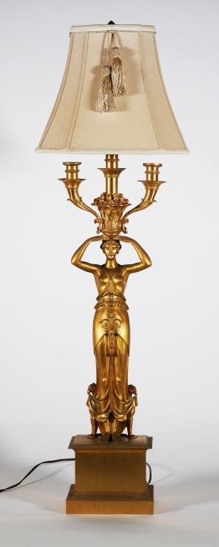 ANTIQUE GILT BRONZE FIGURAL LAMPDraped 364318