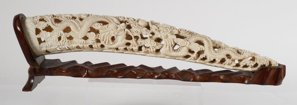 CHINESE CARVED OPENWORK IVORY DRAGON 364398