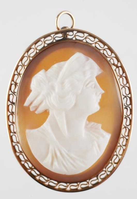 ANTIQUE 10K YELLOW GOLD CAMEO BROOCH
