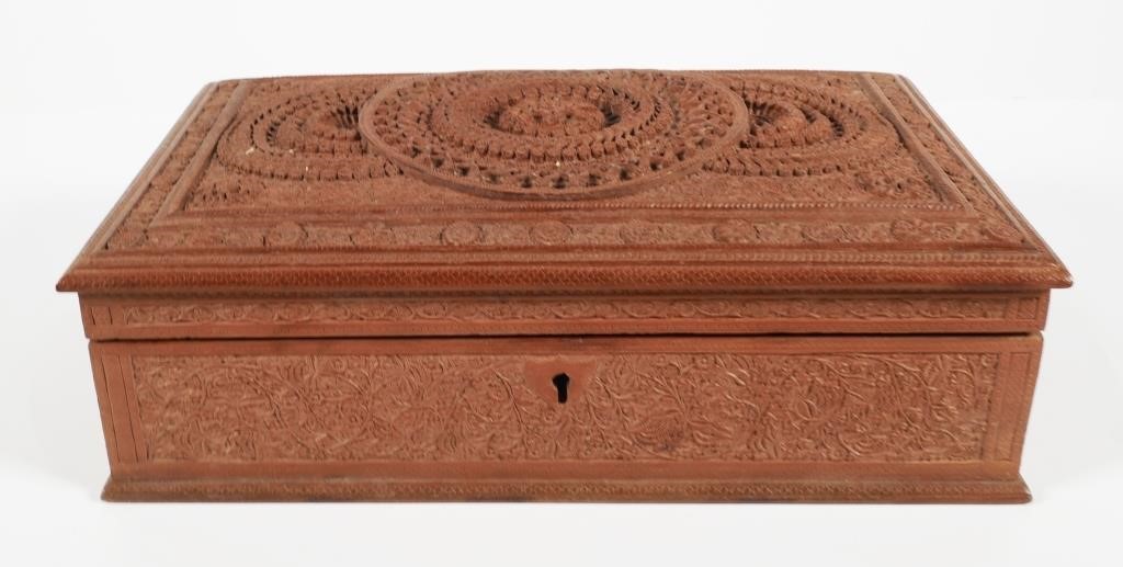 EXQUISITE CARVED ASIAN WOOD BOXPossibly