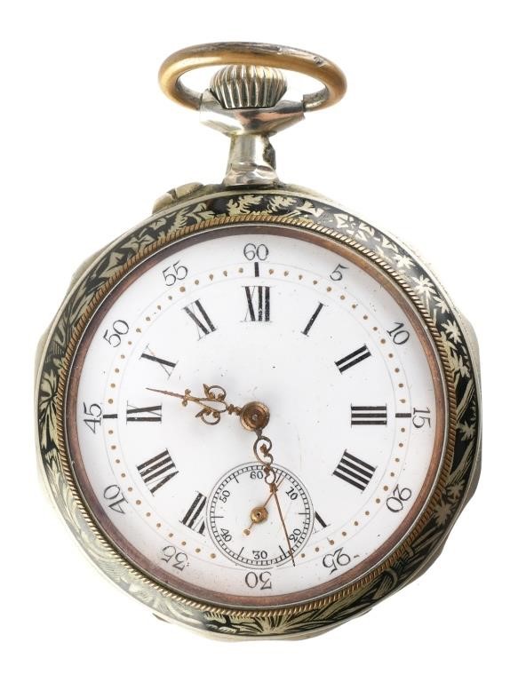 ARGENTAN POCKET WATCH, ENAMELEDHandsome