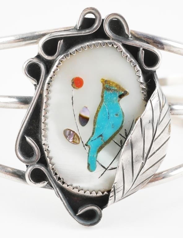 STERLING TURQUOISE MOP INLAY CUFF 3643ee