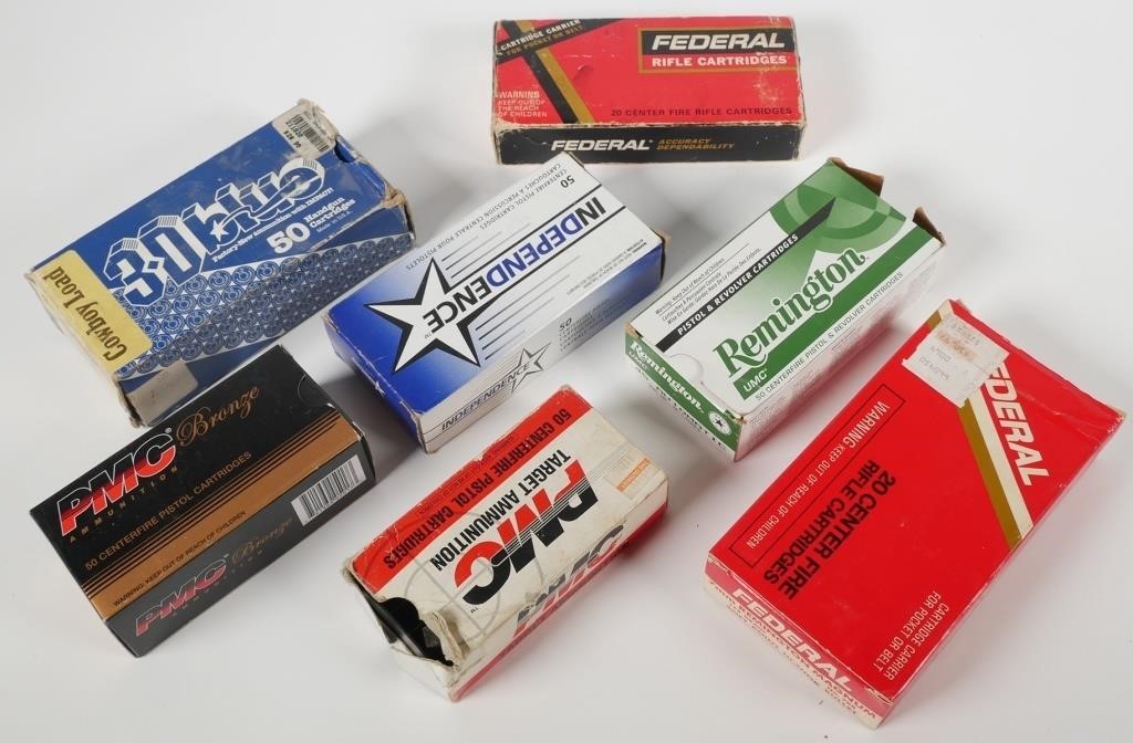 AMMO 7 BOXES RIFLE PISTOL HANDGUN 364415