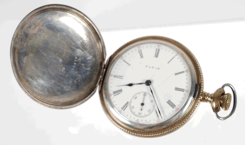 ANTIQUE ELGIN STERLING HUNTER POCKET