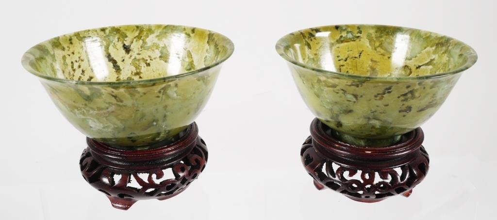 PAIR CHINESE SPINACH JADE BOWLSVintage 36444c