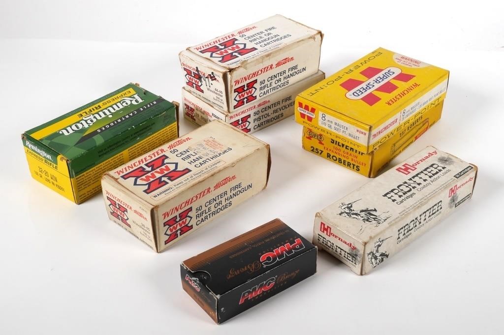 AMMO: (8) BOXES RIFLE PISTOL HANDGUN