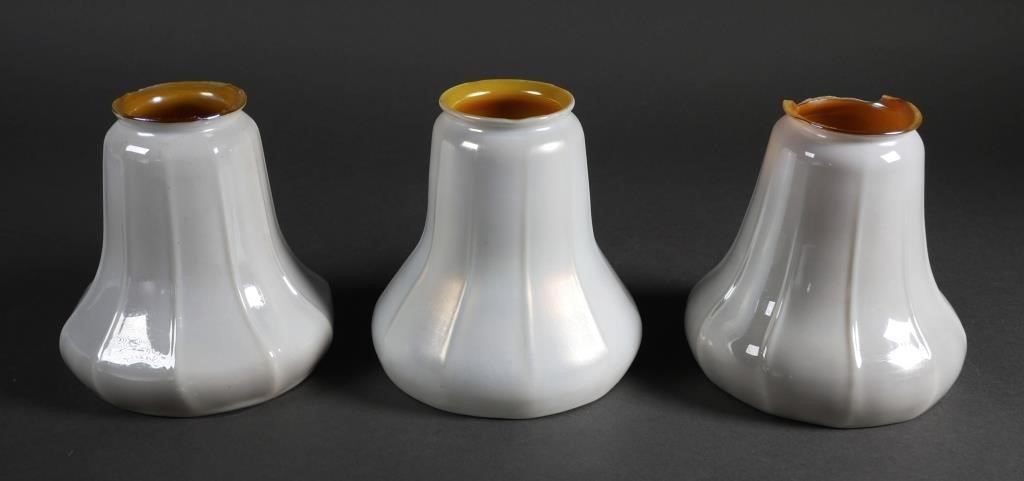 (3) IRIDESCENT ART GLASS LAMP SHADESThree