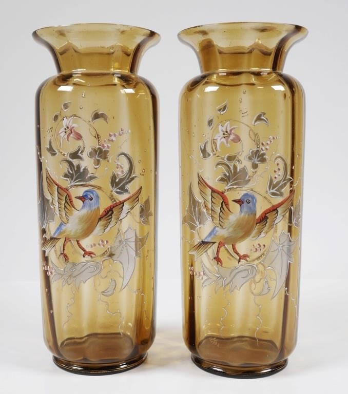 OLD BOHEMIAN ENAMELED VASES PAIRA 364480