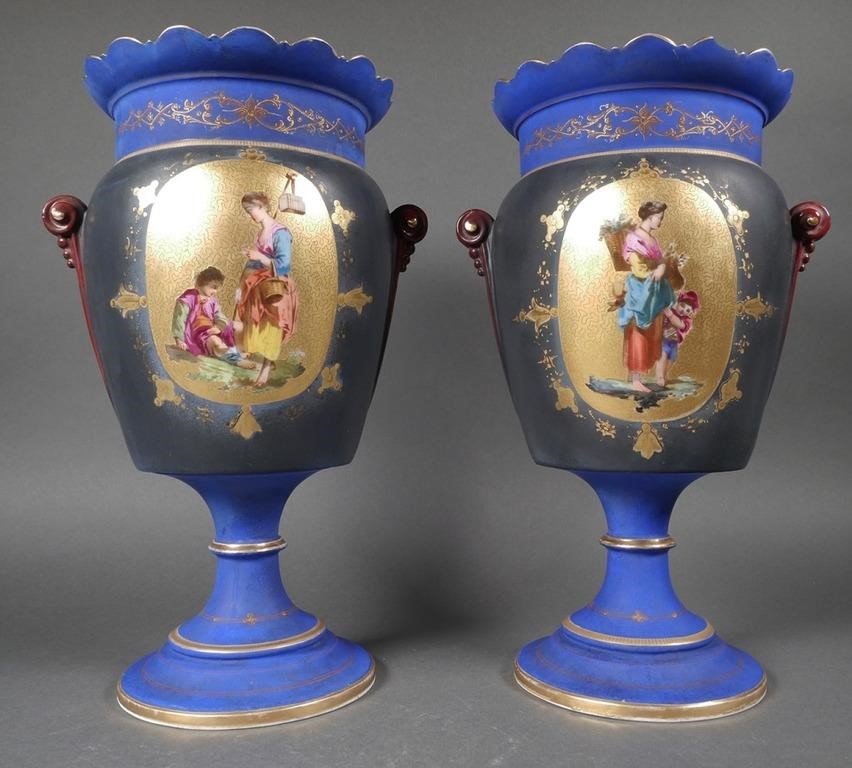 PAIR FRENCH PORCELAIN PAINTED VASESTwo 36448a