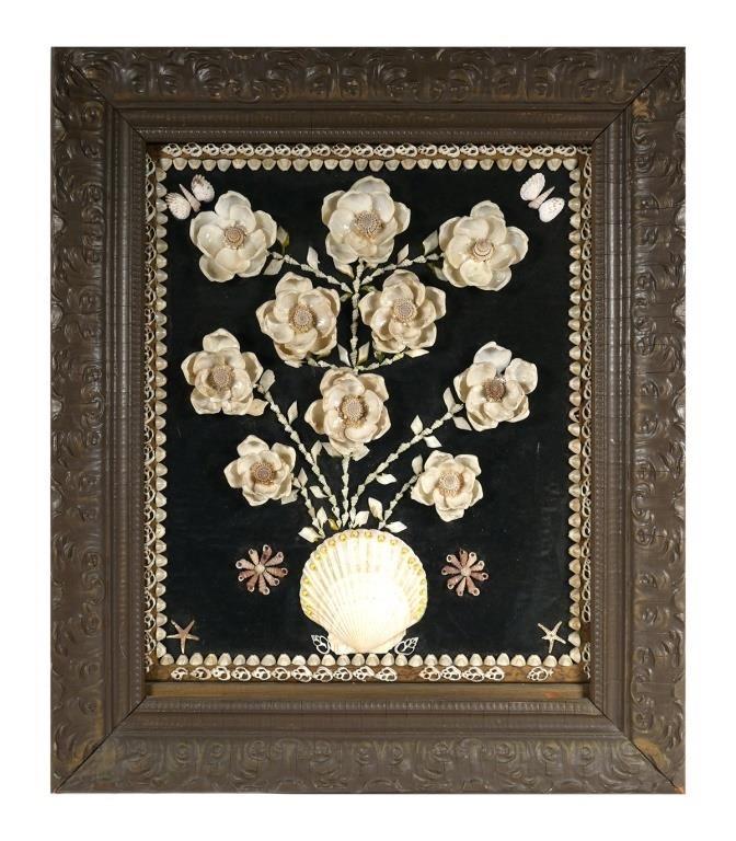 VINTAGE FRAMED SHELL ART PICTUREUnique 3644a3