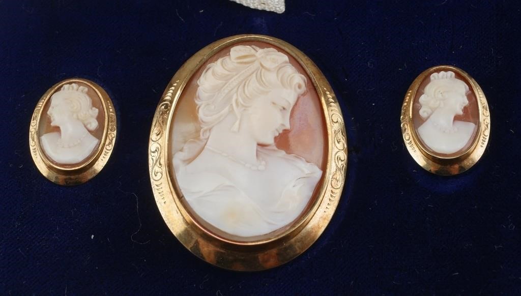 14K YELLOW GOLD DEMI PARURE CAMEO 3644be