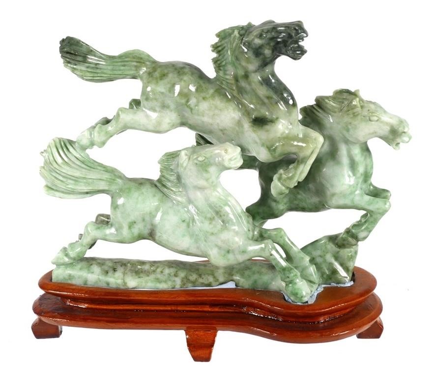 HARDSTONE JADE CARVING HORSE GROUP 3644c8