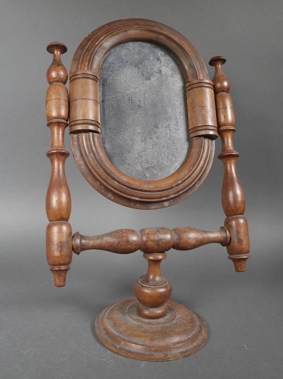 ANTIQUE TURNED WOOD SHAVING MIRRORCirca 36450b