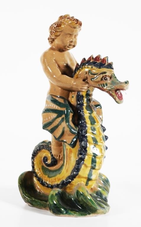 CHERUB RIDING SEAHORSE TERRA COTTAAntique 36452b