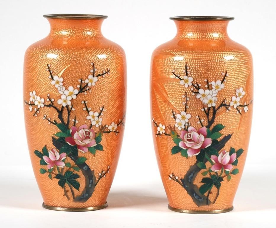 PAIR JAPANESE SATO GINBARI CLOISONNE 364592