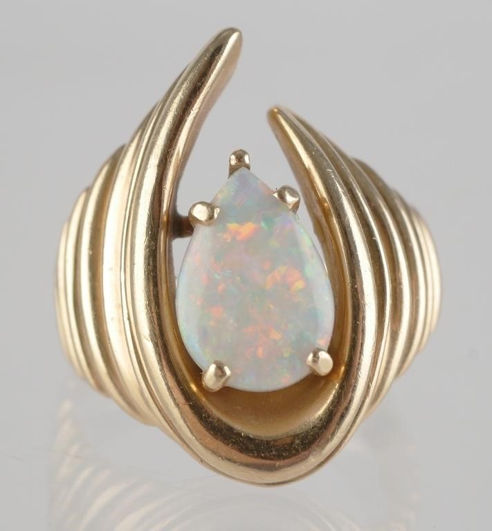 14K GOLD AND OPAL PEAR CABOCHON