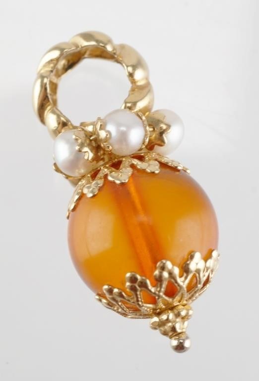 18K GOLD PEARL AND AMBER NECKLACE 36459c