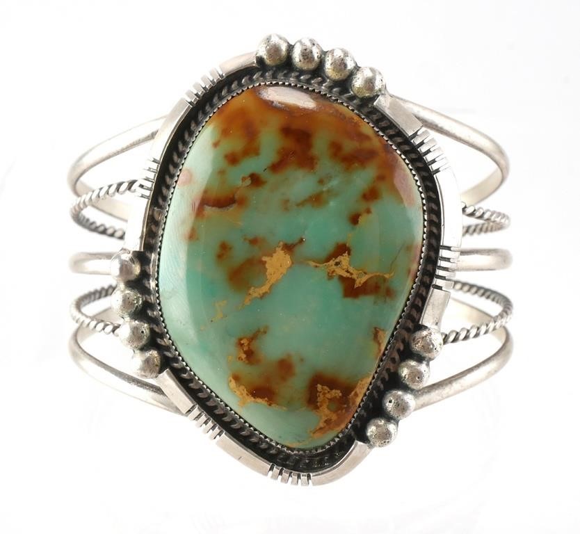STERLING AND TURQUOISE CUFF BRACELETNative 36459a