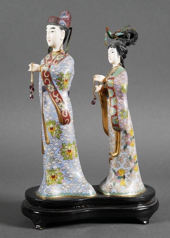 CHINESE CLOISONNE MAN & WOMAN FIGURESChinese